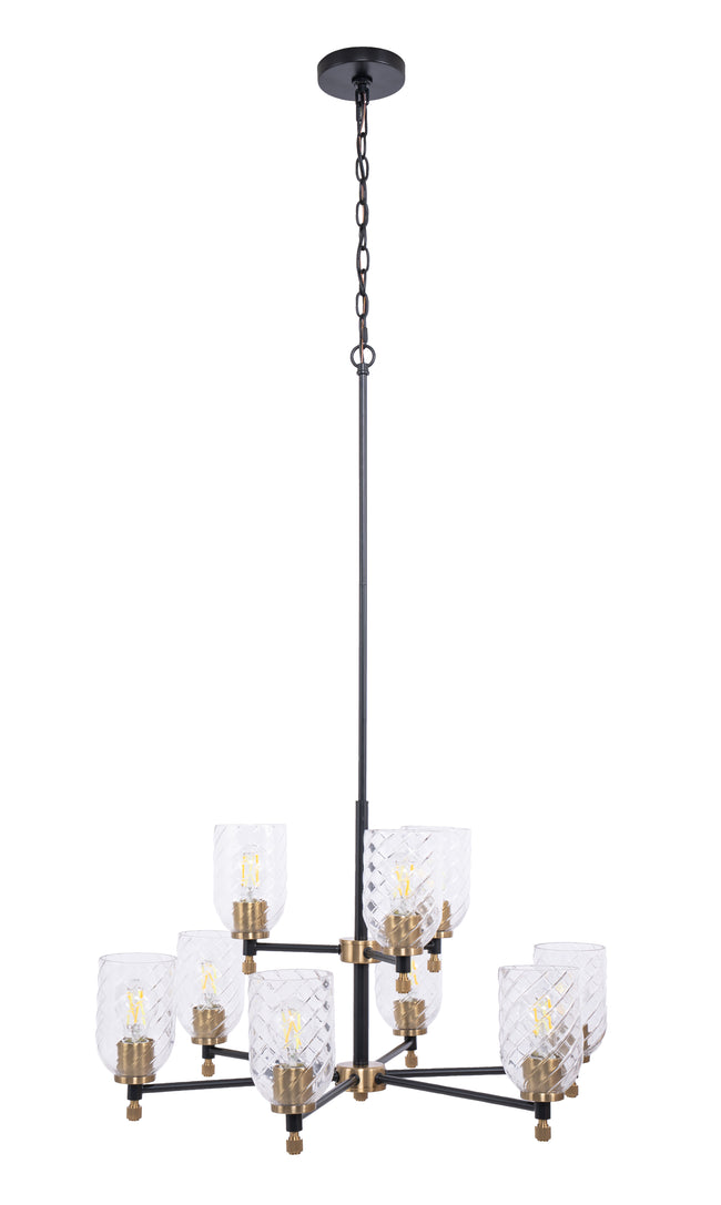 60329-FBSB-C - Council 9 Light 29" Wide Chandelier - Flat Black / Satin Brass