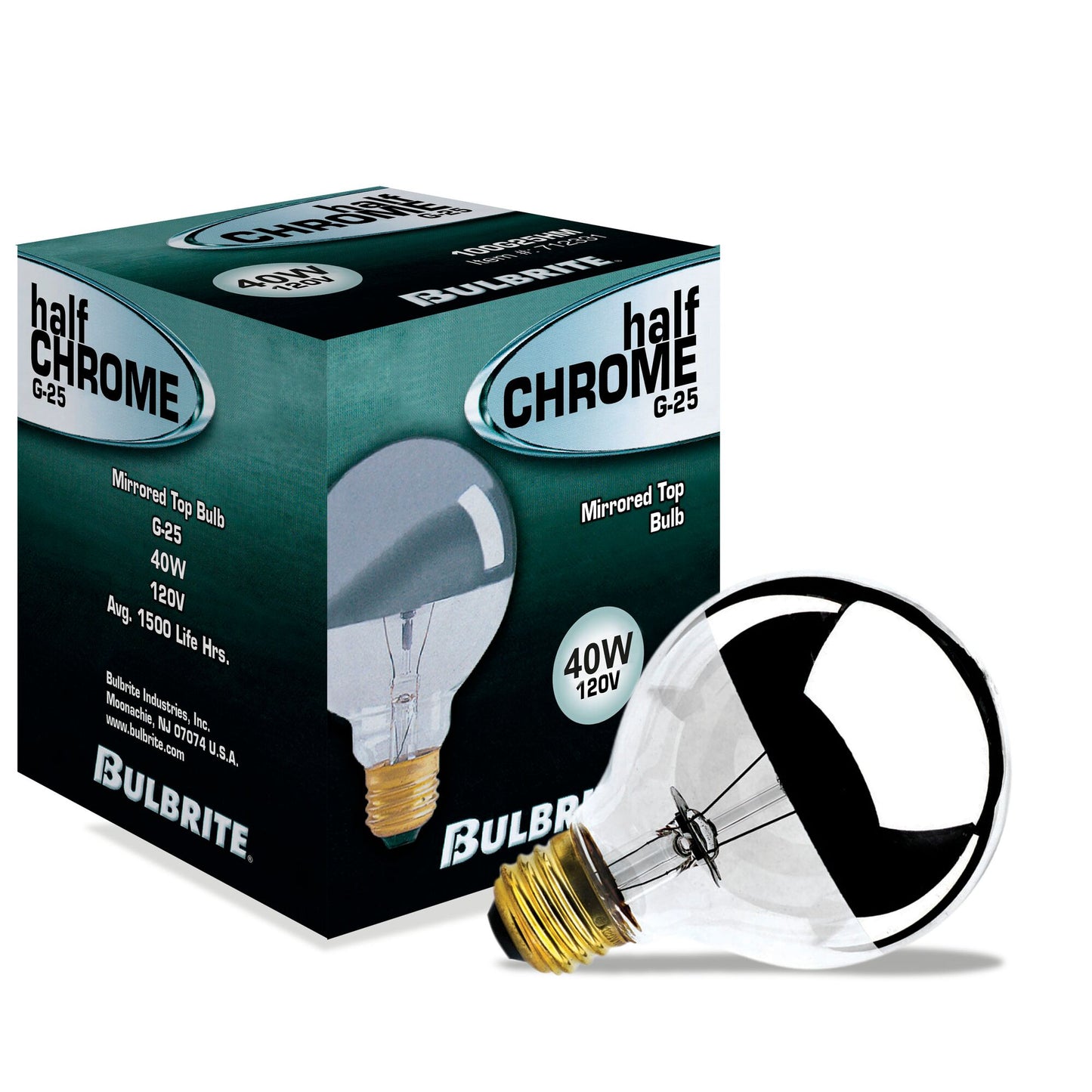 712334 - Dimmable Half Chrome G25 Incandescent Light Bulb - 40 Watt - 2700K - 6 Pack