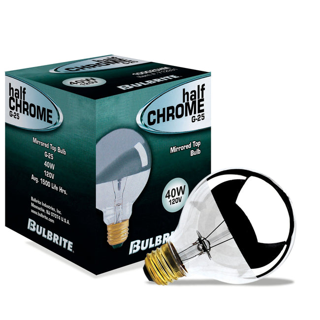712334 - Dimmable Half Chrome G25 Incandescent Light Bulb - 40 Watt - 2700K - 6 Pack