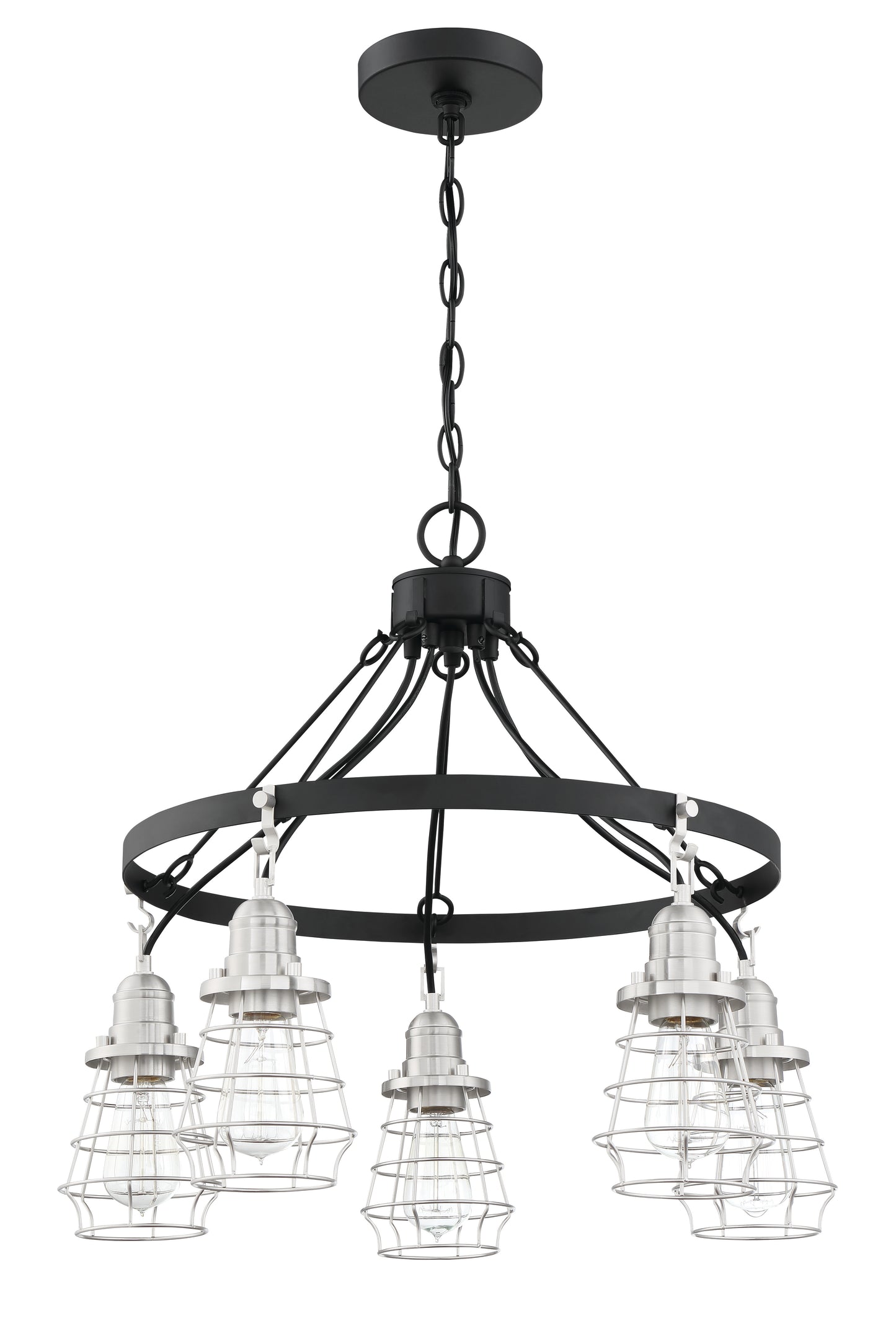 50625-FBBNK - Thatcher 5 Light 25" Wide Chandelier - Flat Black / Brushed Polished Nickel