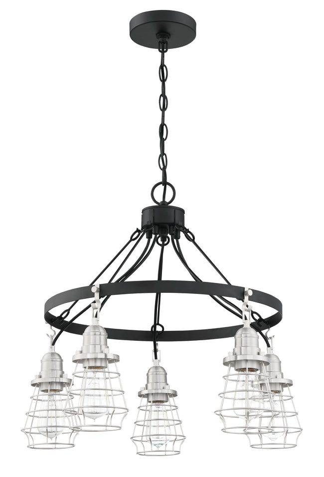50625-FBBNK - Thatcher 5 Light 25" Wide Chandelier - Flat Black / Brushed Polished Nickel