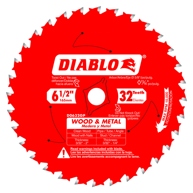D0632GPX - 6-1/2" x 32 Tooth Wood & Metal Carbide Saw Blade