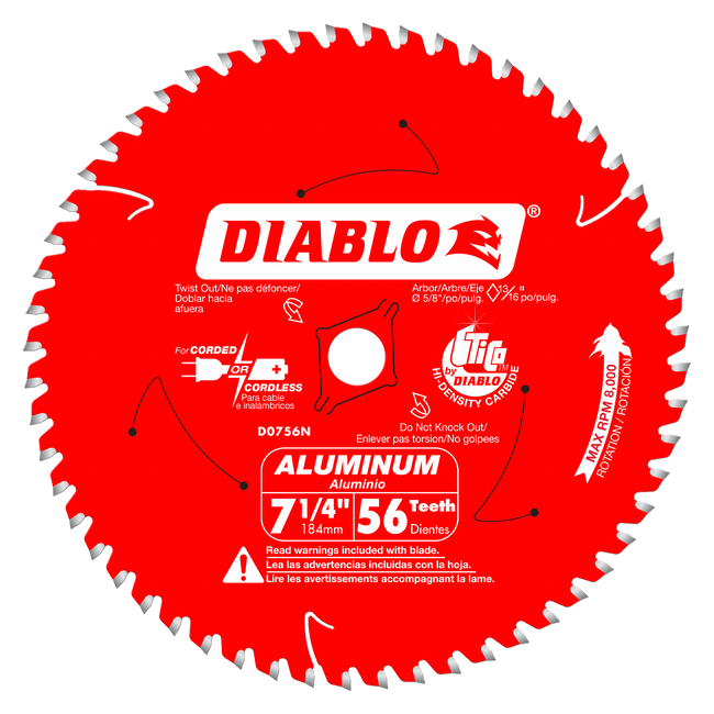 D0756N - 7-1/4" x 56 Tooth Thick Aluminum Cutting Saw Blade