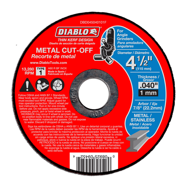 DBD045040101F - 4-1/2" Metal Cut Off Disc - Thin Kerf