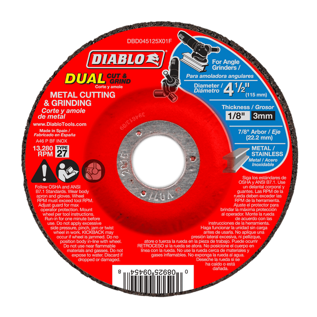 DBD045125X01F - 4-1/2" Metal Dual Cut & Grind Disc - Type 27