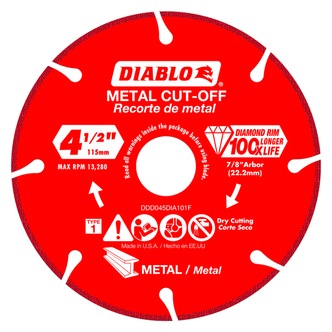 DDD045DIA101F - 4-1/2" Diamond Metal Cut-Off Blade