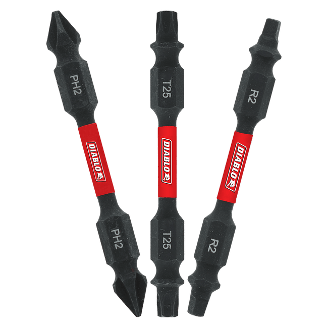 DDEV25-S3 - 2-1/2" Double-Ended Phillips, Square and Torx Drive Bit Assorted Pack (3-Piece)