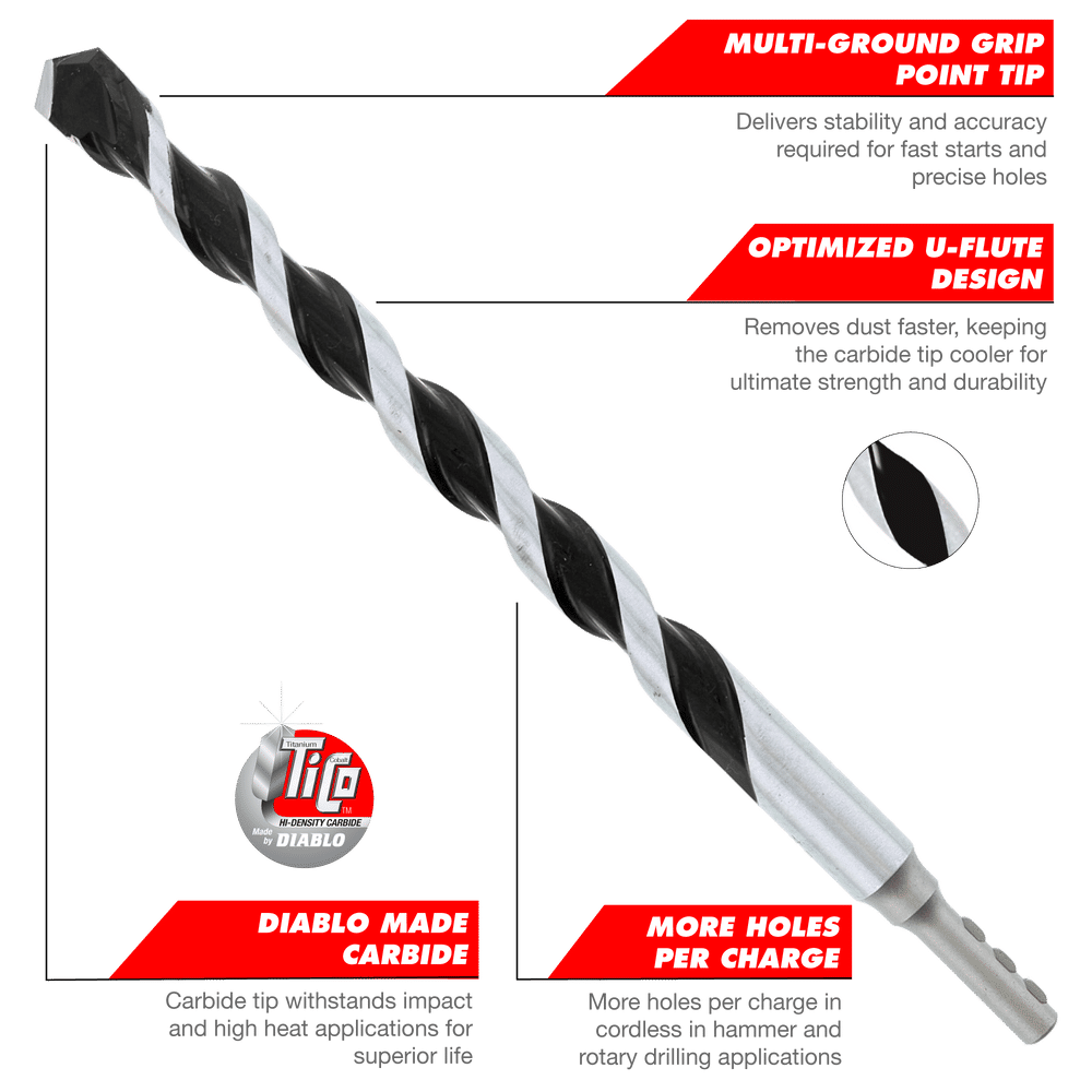 DMAMM1190-S5 - 5 pc Multi-Material Carbide Tipped Hammer Drill Bit Set (5-Piece)