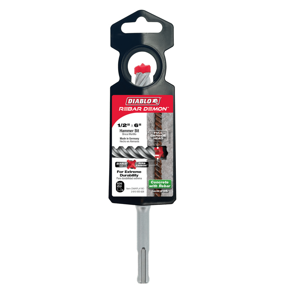 6" Rebar Demon SDS-Plus 4-Cutter Full Carbide Head Hammer Drill Bit