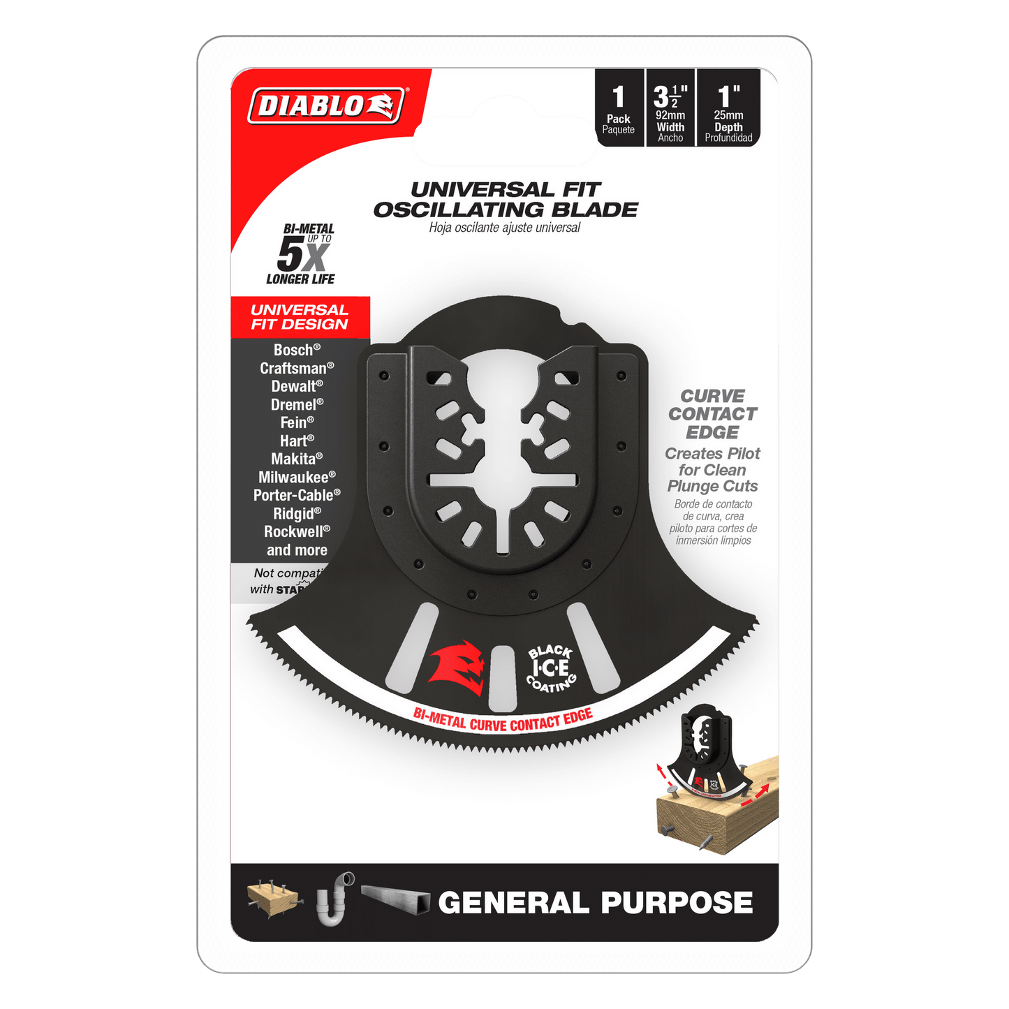 DOU350RBGP - 3-1/2" Universal Fit Bi-Metal Oscillating Blade for General Purpose Cuts