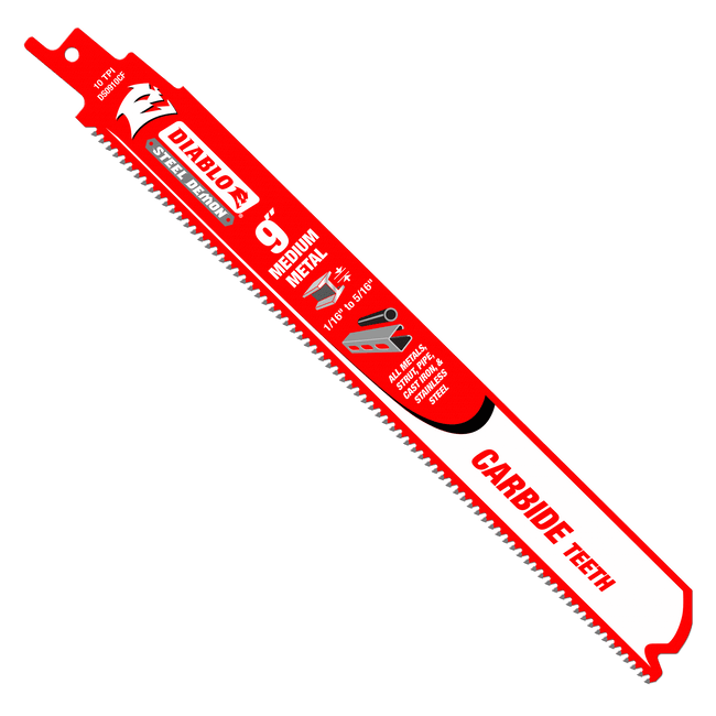 9" Steel Demon Carbide Recip Blades for Medium Metal (1/16" - 5/16") Cutting