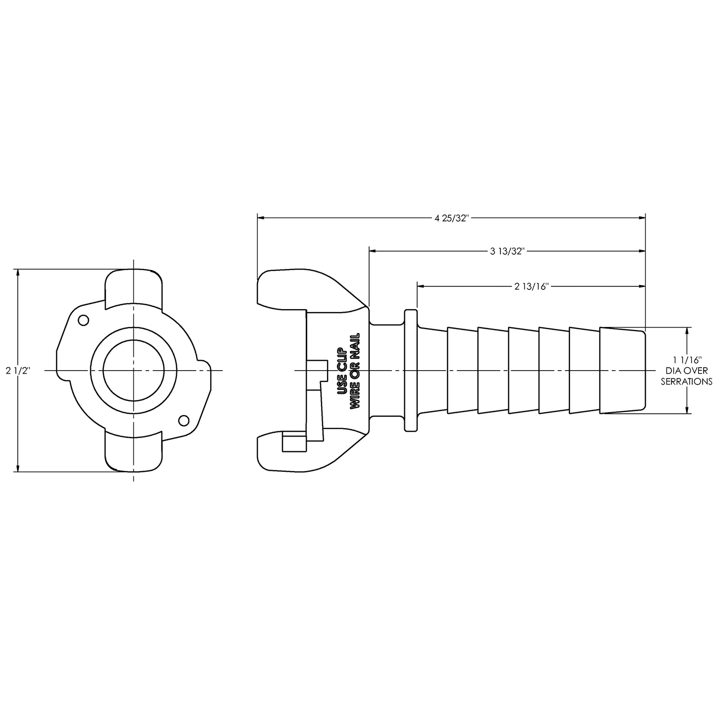 AM11 - 1" Iron 2-Lug Hose End Pneumatic Fitting