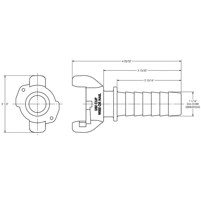 AM11 - 1" Iron 2-Lug Hose End Pneumatic Fitting