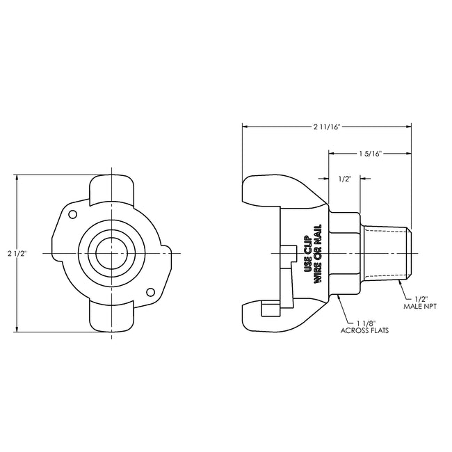 AM2 - 1/2" Iron Air King 2-Lug Male NPT End Pneumatic Fitting