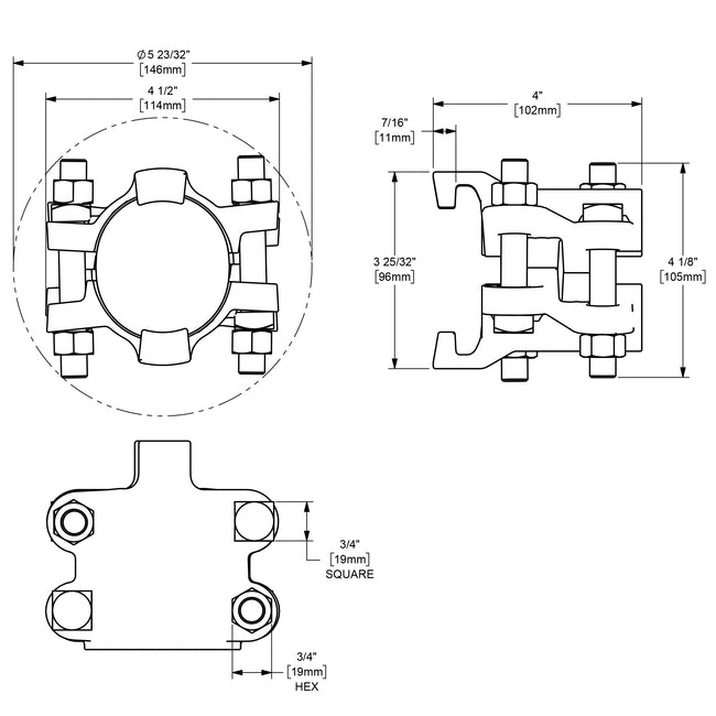 BU28 - 4-Bolt 2-Gripping Fingers Boss Clamp for 2" Hose ID