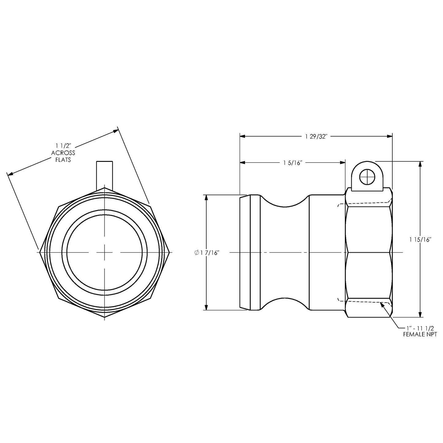 G100-A-AL - 1" Aluminum Cam & Groove Global Type A Adapter x Female NPT