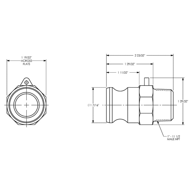 G100-F-SS - 1" Stainless Steel Cam & Groove Global Type F Adapter x Male NPT
