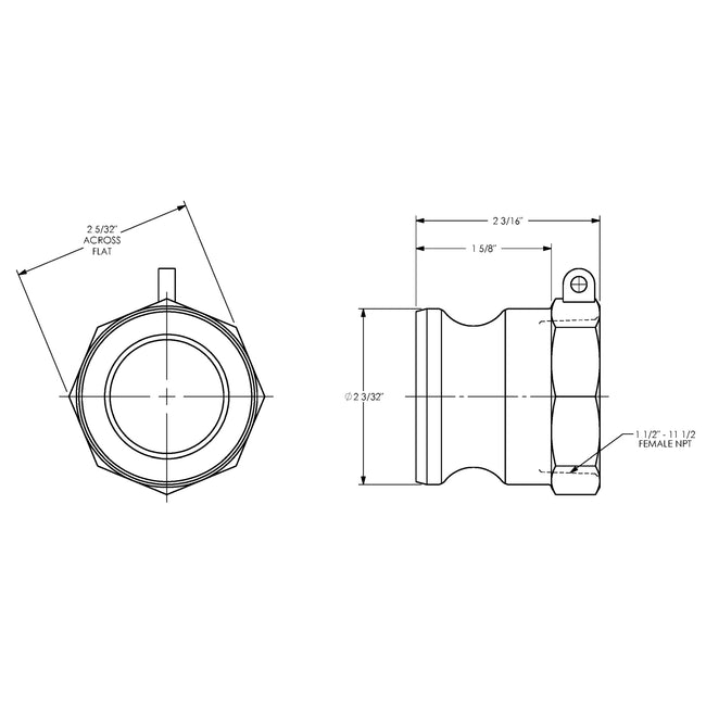 G150-A-AL - 1-1/2" Aluminum Cam & Groove Global Type A Adapter x Female NPT