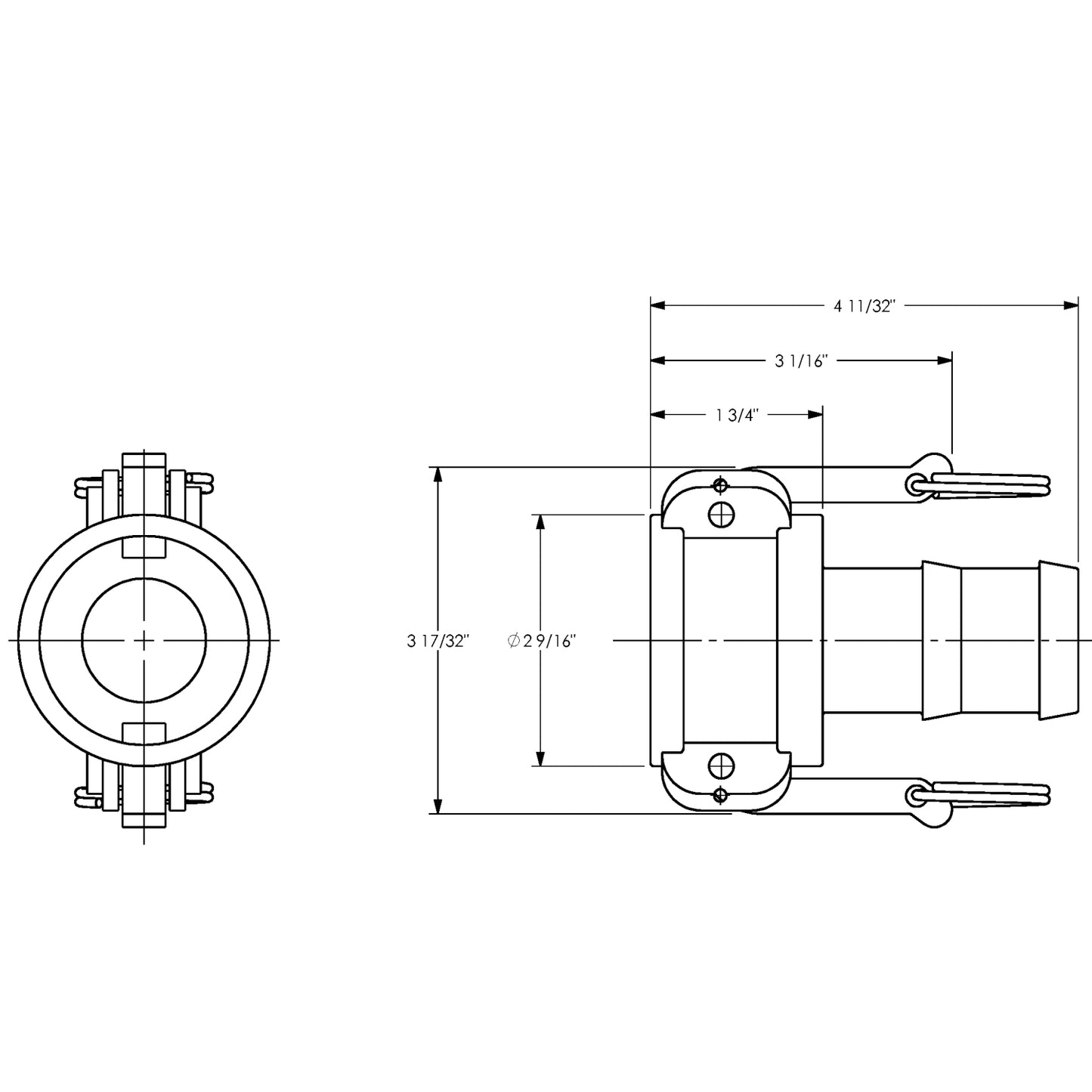 G150-C-SS - 1-1/2" Stainless Steel Cam & Groove Global Type C Coupler x Hose Shank