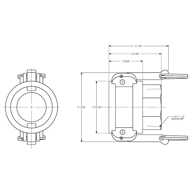 G150-D-SS - 1-1/2" Stainless Steel Cam & Groove Global Type D Coupler x Female NPT