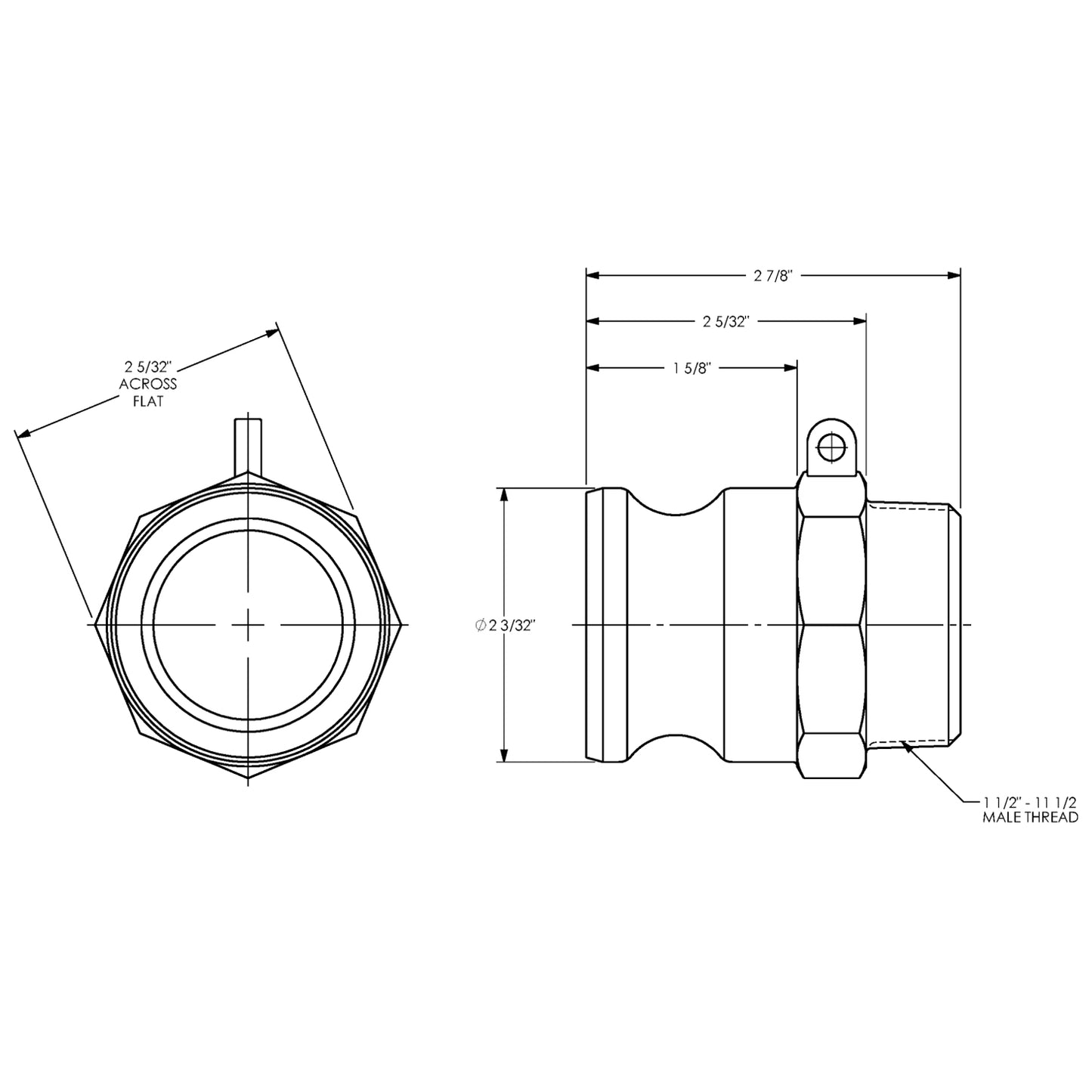 G150-F-AL - 1-1/2 Aluminum Cam & Groove Global Type F Adapter x Male NPT