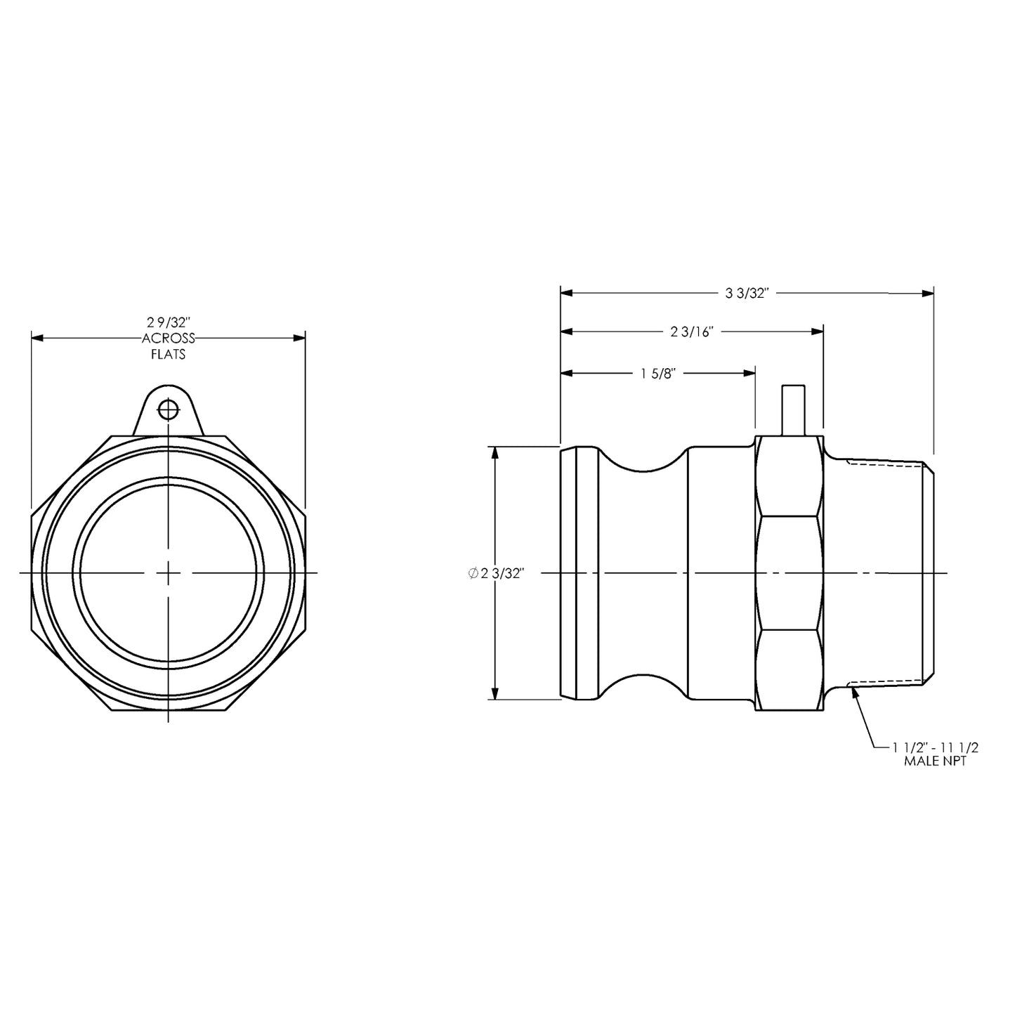 G150-F-SS - 1-1/2 Stainless Steel Cam & Groove Global Type F Adapter x Male NPT