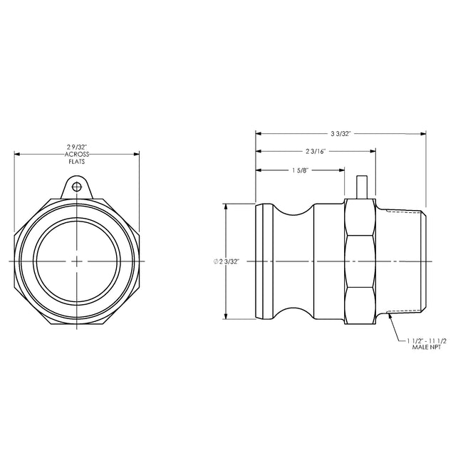 G150-F-SS - 1-1/2 Stainless Steel Cam & Groove Global Type F Adapter x Male NPT