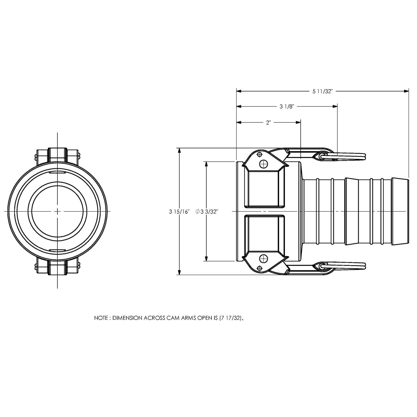 G200-C-AL - 2" Aluminum Cam & Groove Global Type C Coupler x Hose Shank