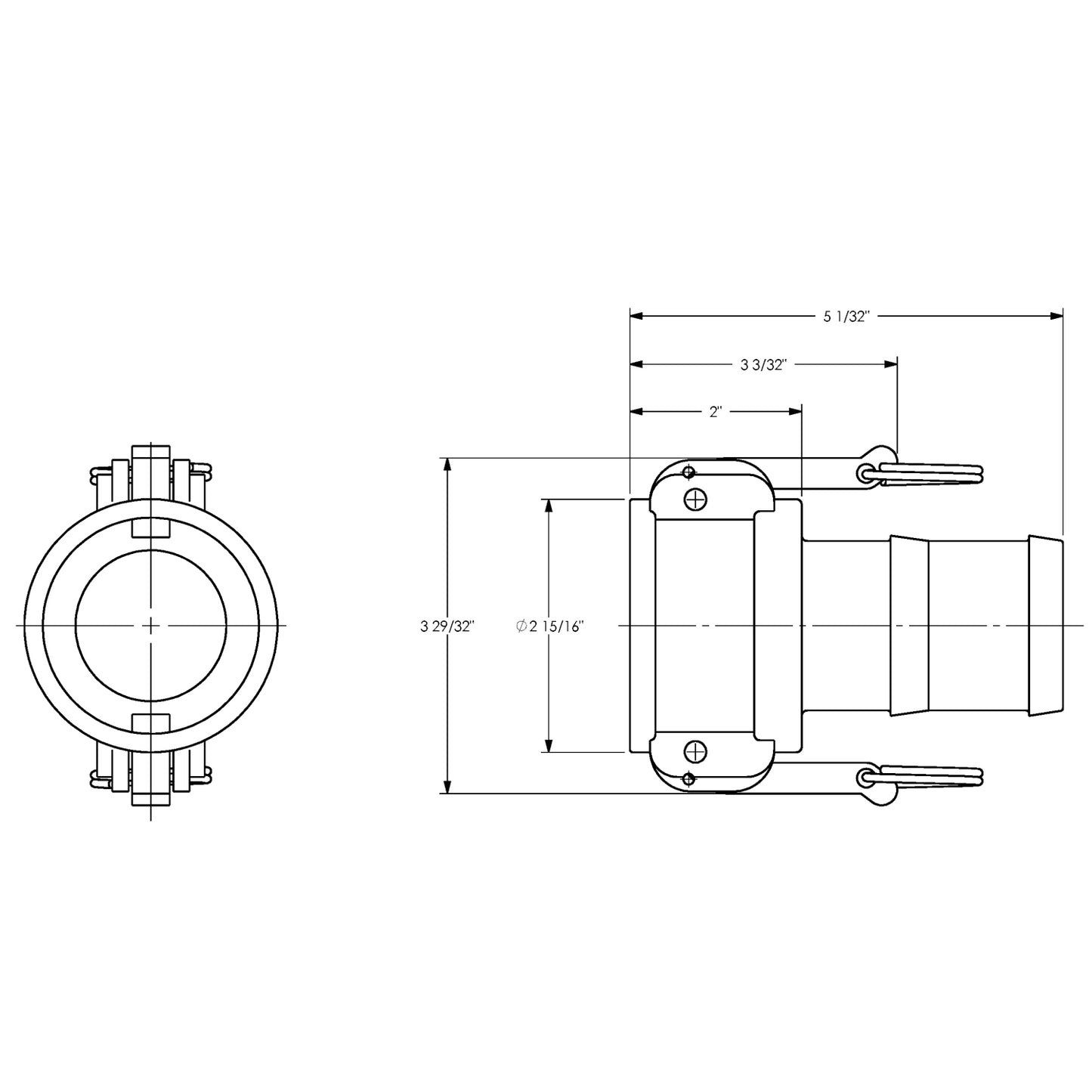 G200-C-SS - 2" Stainless Steel Cam & Groove Global Type C Coupler x Hose Shank