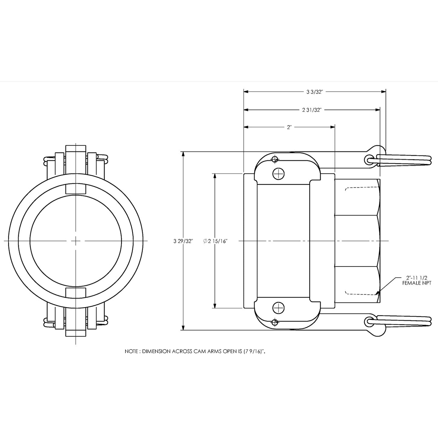 G200-D-SS - 2" Stainless Steel Cam & Groove Global Type D Coupler x Female NPT