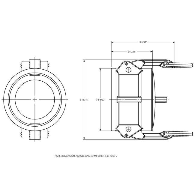 G200-DC-AL - 2" Aluminum w/Brass Handles Cam & Groove Global Type DC Dust Cap