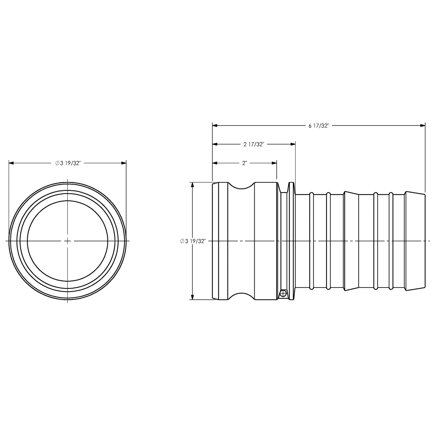 G300-E-AL - 3" Aluminum Cam & Groove Global Type E Adapter x Hose Shank