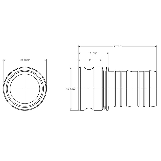 G300-E-AL - 3" Aluminum Cam & Groove Global Type E Adapter x Hose Shank