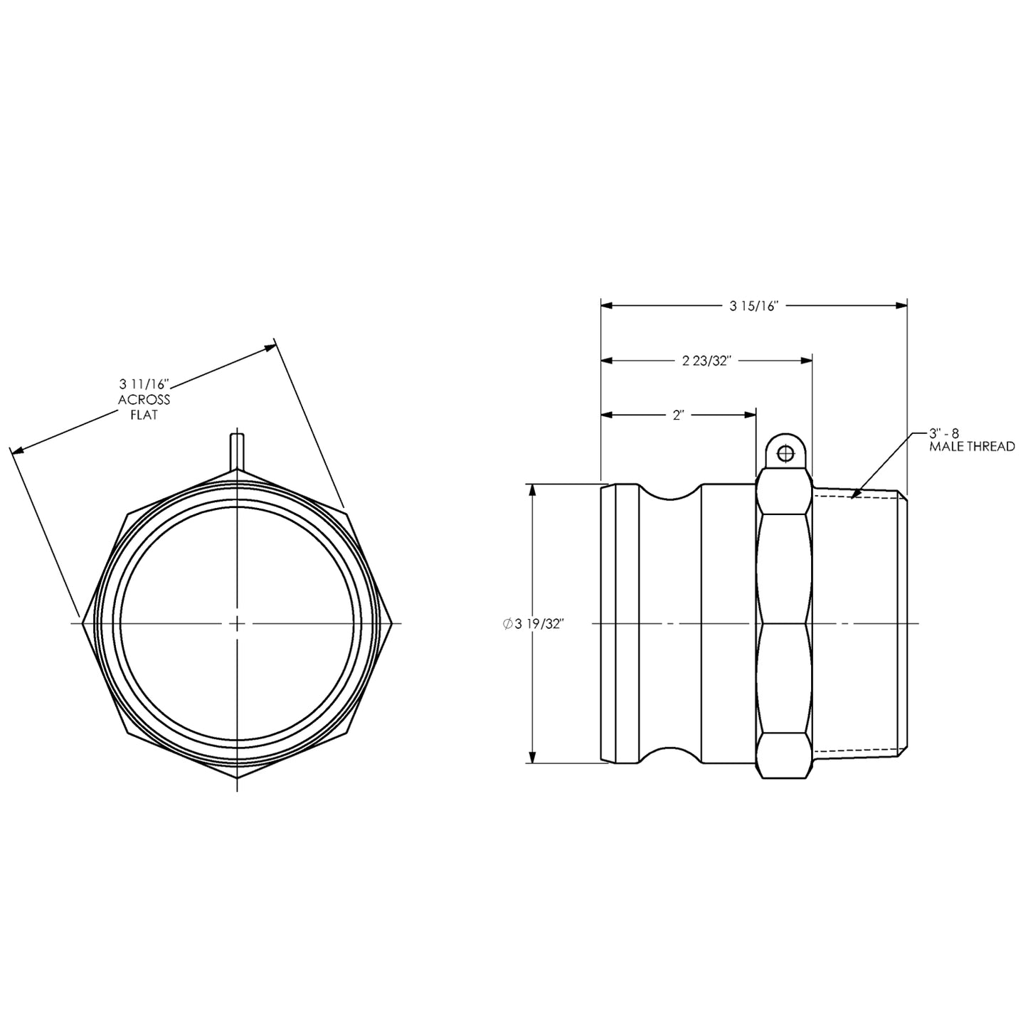 G300-F-AL - 3" Aluminum Cam & Groove Global Type F Adapter x Male NPT