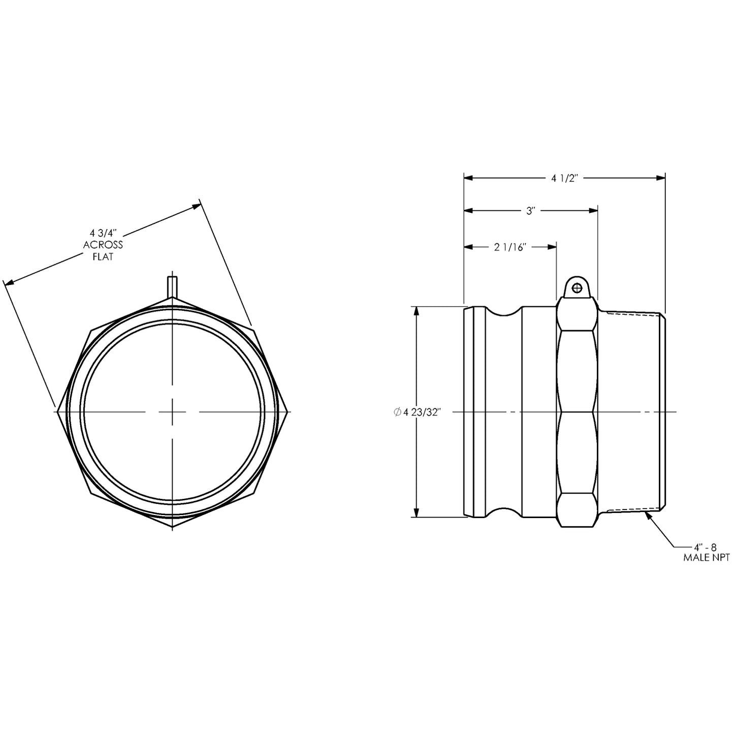 G400-F-AL - 4" Aluminum Cam & Groove Global Type F Adapter x Male NPT