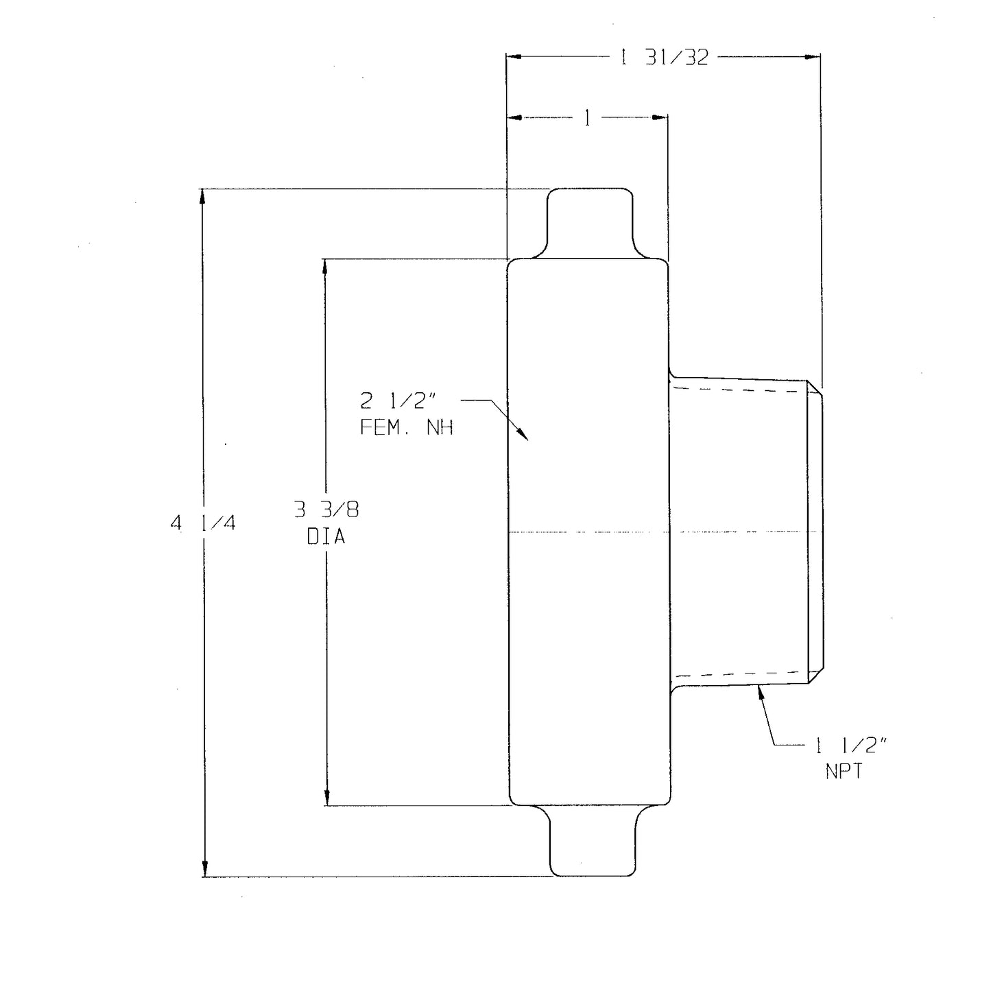 HA2515T - 2-1/2" NST (NH) x 1-1/2" NPT Cast Brass Pin Lug Hydrant Adapter