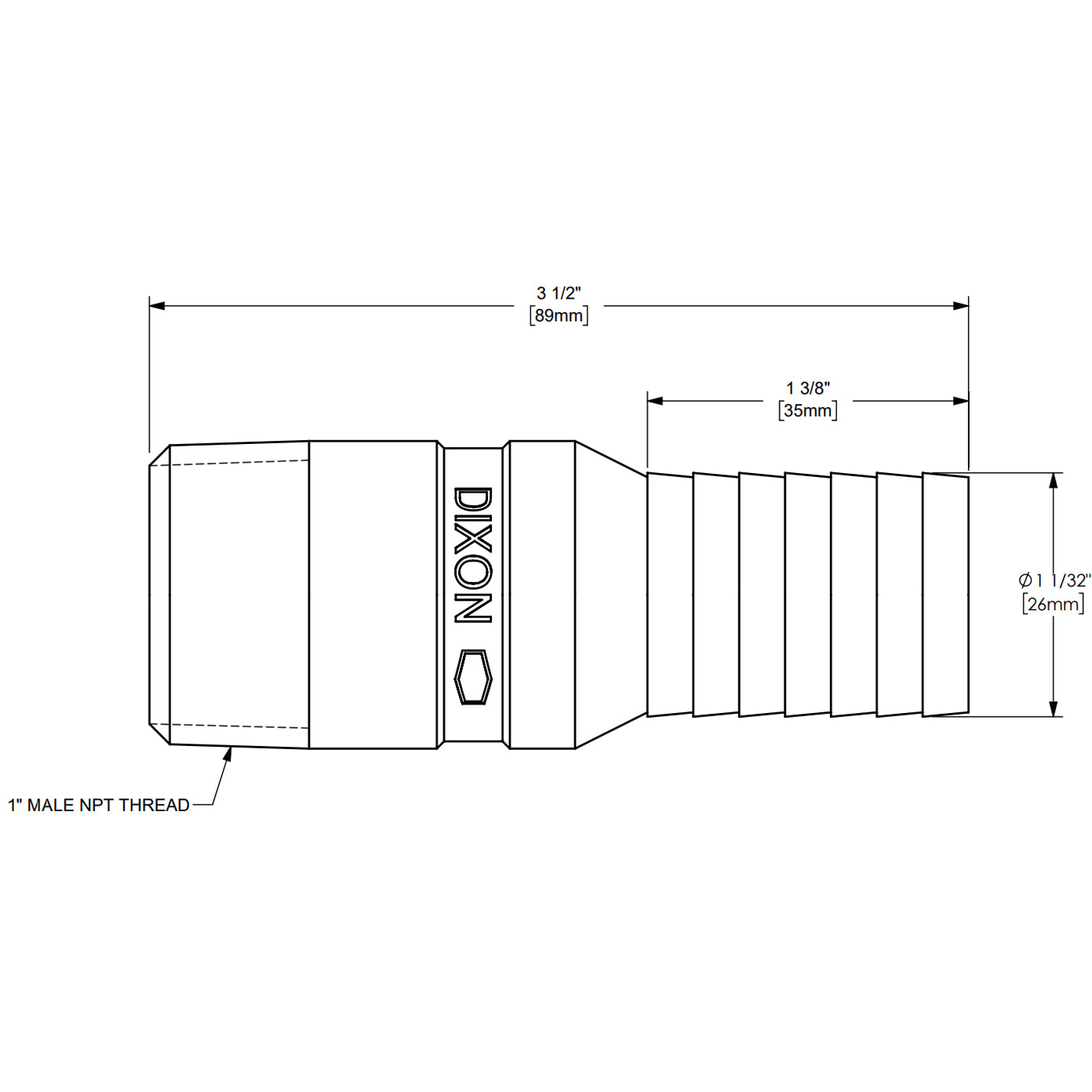RST10 - 1" King Combination Stainless Steel Nipple - NPT End No Knurl