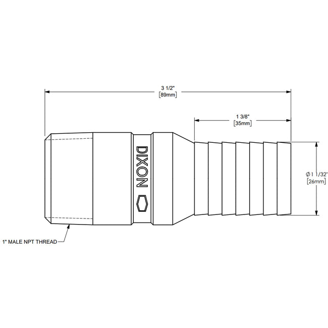RST10 - 1" King Combination Stainless Steel Nipple - NPT End No Knurl