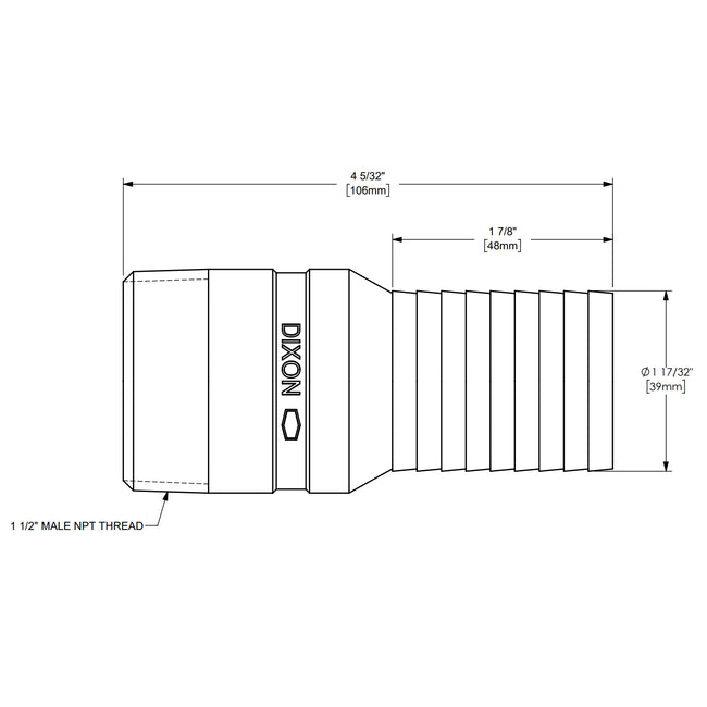 RST20 - 1-1/2" King Combination Stainless Steel Nipple - NPT End No Knurl