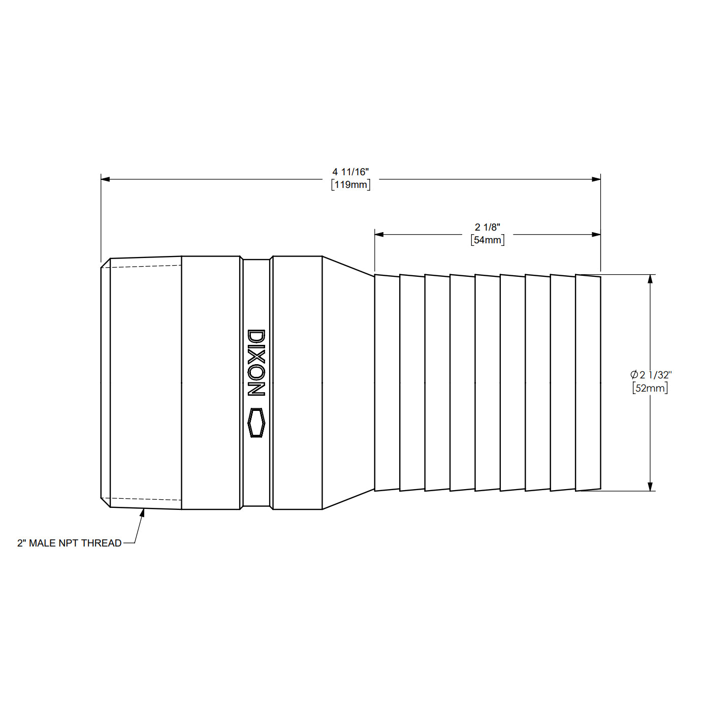 RST25 - 2" King Combination Stainless Steel Nipple - NPT End No Knurl