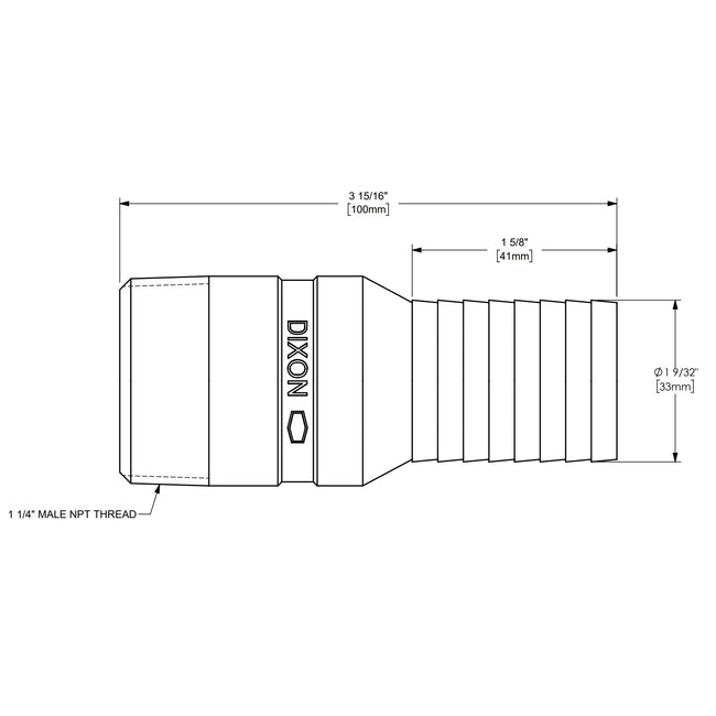 ST15 - 1-1/4" King Combination Unplated Steel Nipple - NPT End with Knurled Wrench Grip