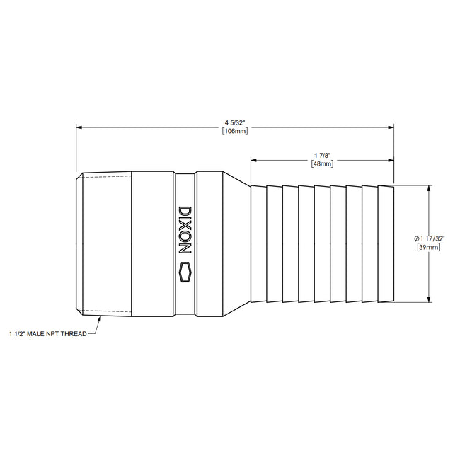 ST20 - 1-1/2" King Combination Unplated Steel Nipple - NPT End with Knurled Wrench Grip