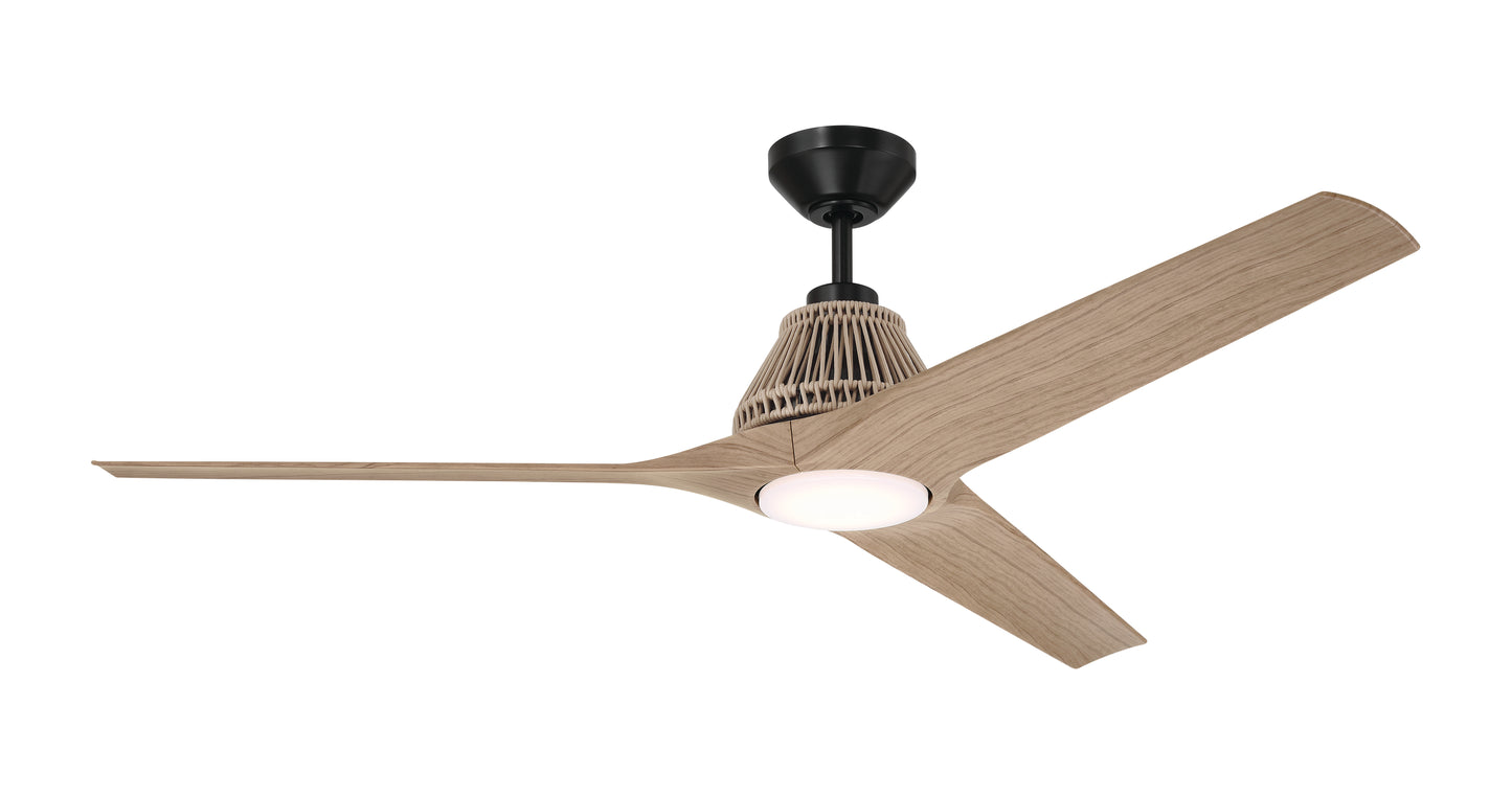 SEA56FB3 - Sea Scape 56" 3 Blade Indoor Outdoor Ceiling Fan with Light Kit - Flat Black