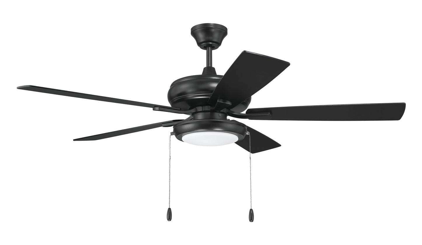 ECF119FB5-FBGW - EOS Low Profile 1 bulb Frosted White 52" Ceiling Fan 52" 5 Blade Ceiling Fan with Light Kit - Flat Black