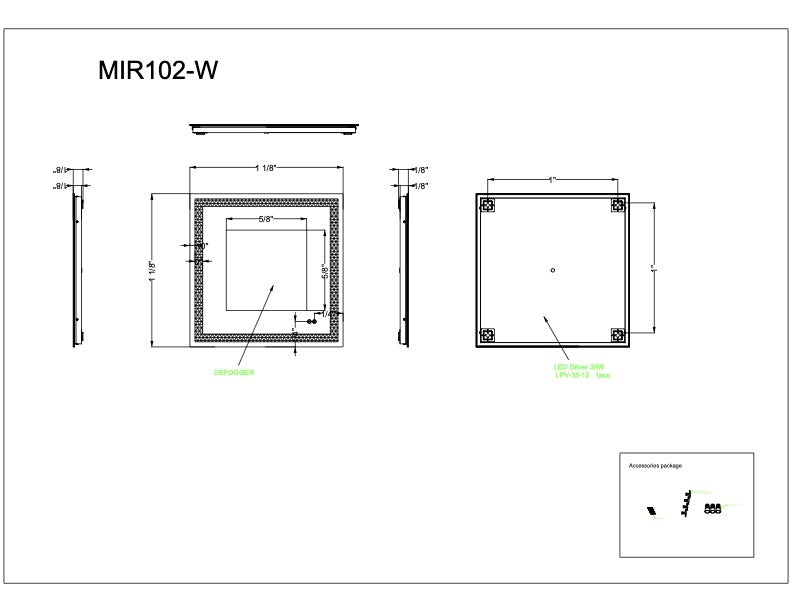 MIR102-W - Frameless,LED Mirror 1 Light 30" Wide Illuminated Mirror - White