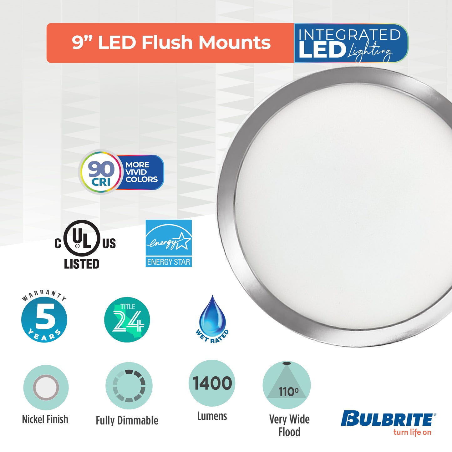 773610 - 9" Flush Mount LED Ceiling Light - 17 Watt - 3000K - Nickel