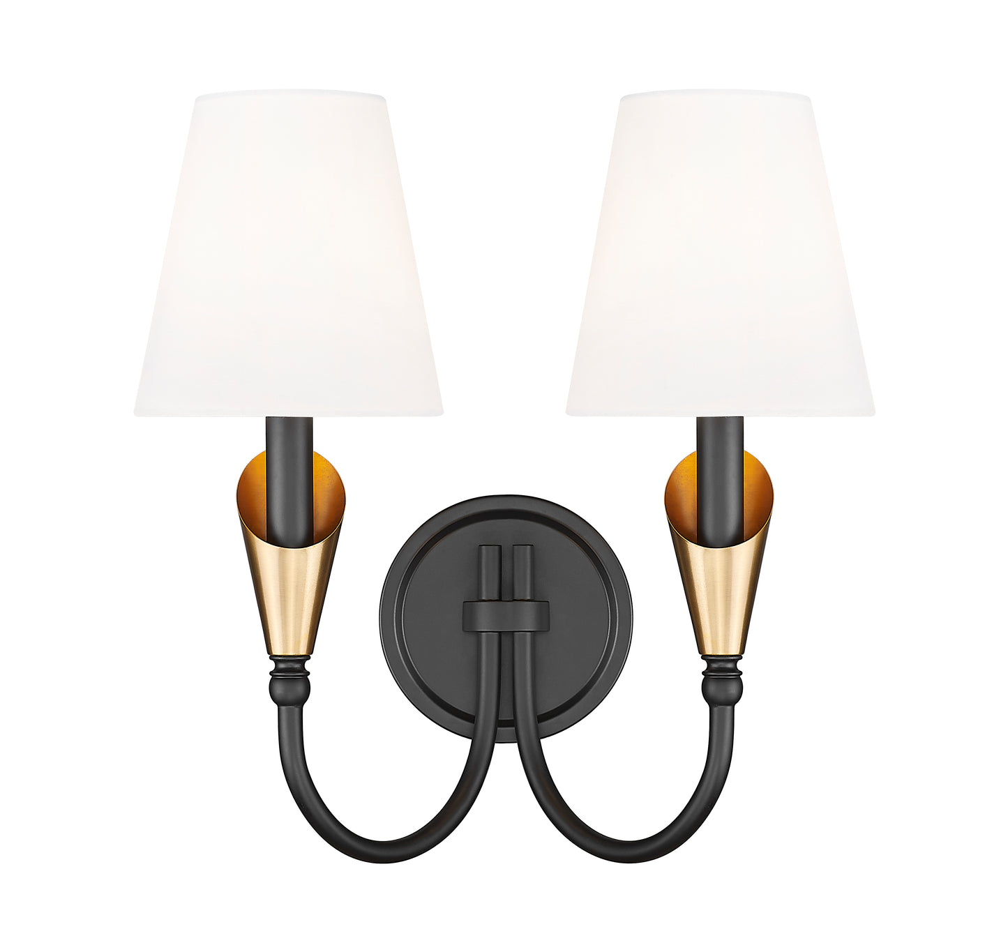 4014-2S-MB-MGLD - Claudelle 2 Light Wall 14" Sconce - Matte Black / Modern Gold