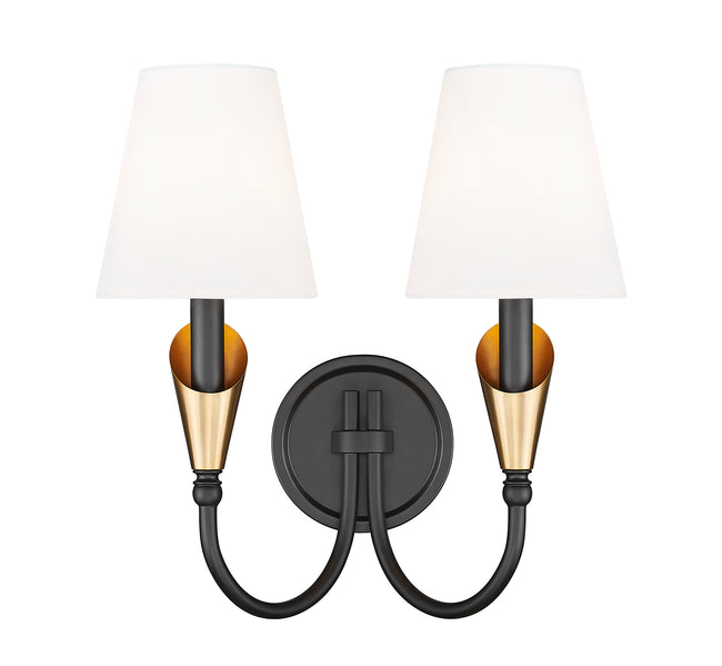 4014-2S-MB-MGLD - Claudelle 2 Light Wall 14" Sconce - Matte Black / Modern Gold
