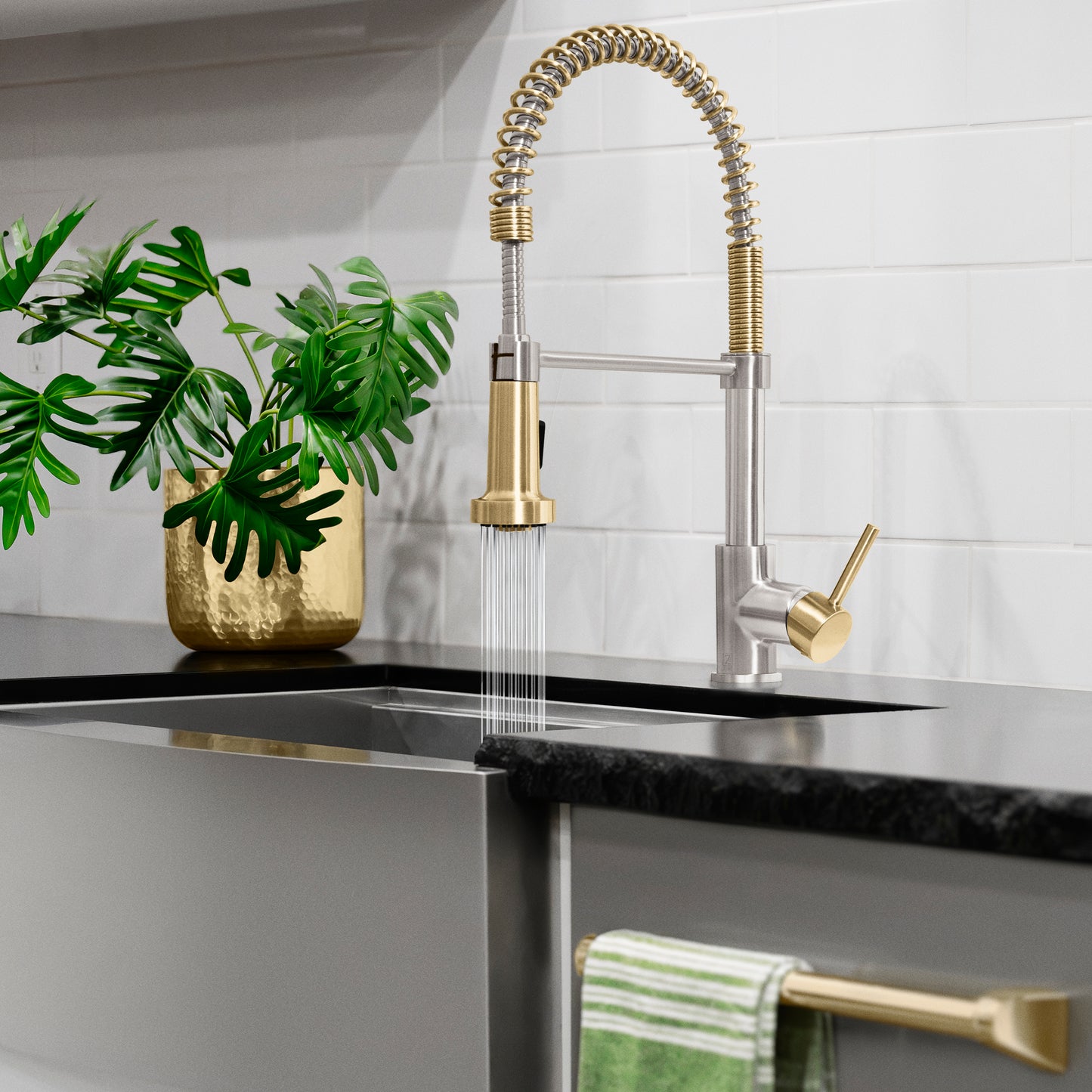 APL-KF-ZBNCB - Autograph Edition Apollo Pull Down Spring Single Handle Kitchen Faucet in Brushed Nickel and Champagne Bronze