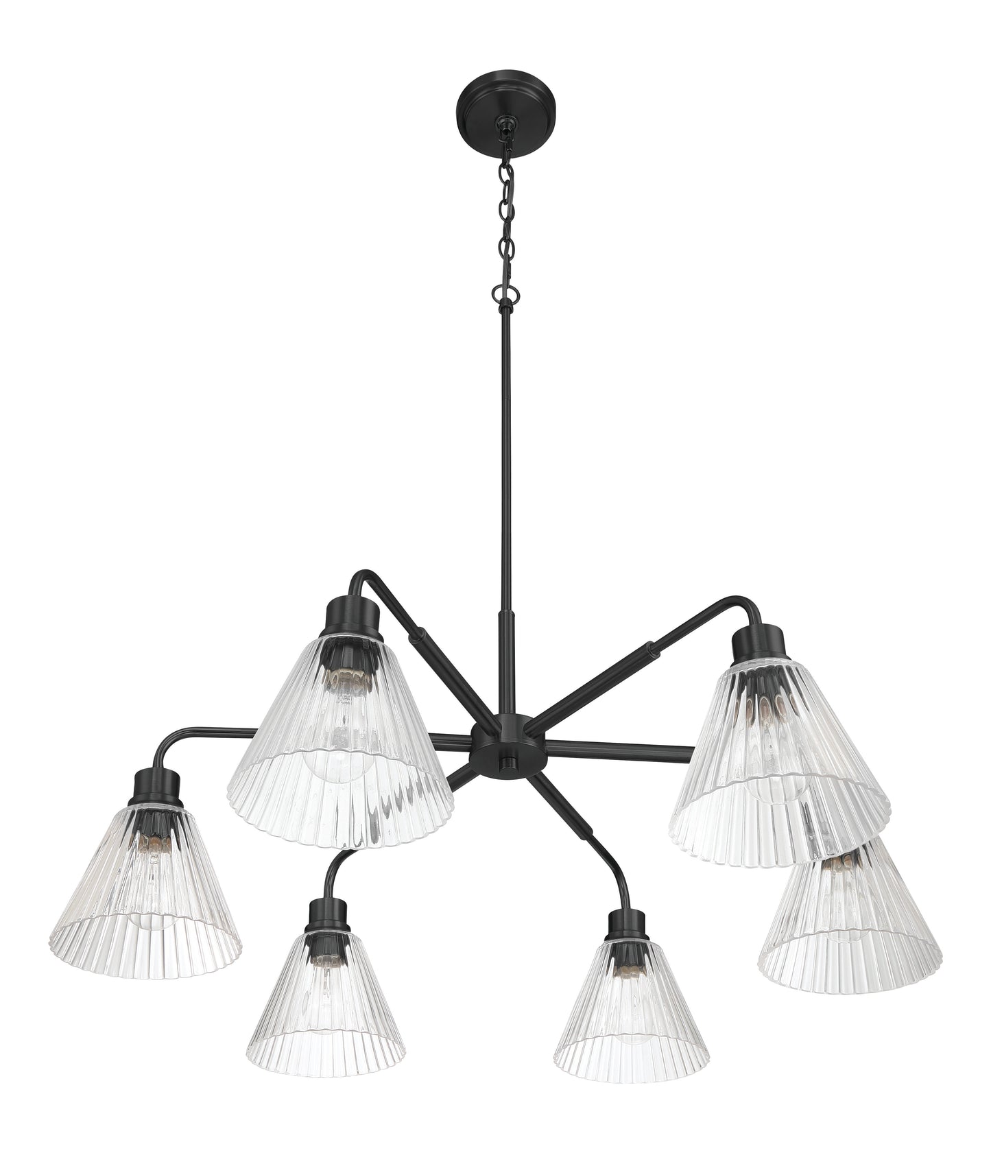 61126-FB - Pleated 6 Light 35" Wide Chandelier - Flat Black